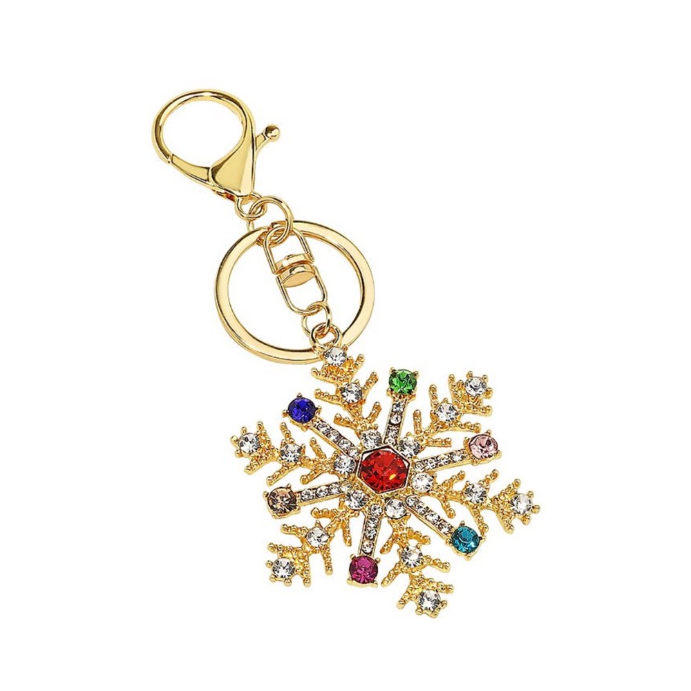 Kohl's Gold Tone Snowflake Keychain with Multicolored Gems. NWOT